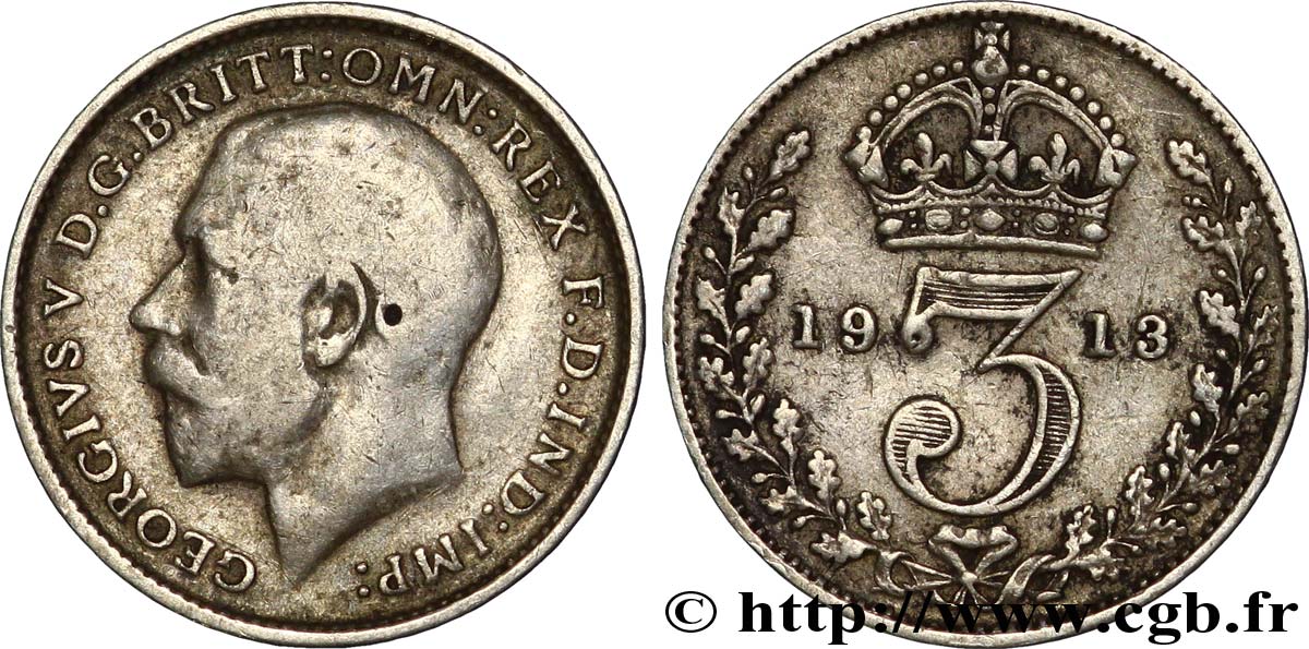 VEREINIGTEN KÖNIGREICH 3 Pence Georges V 1913  SS 