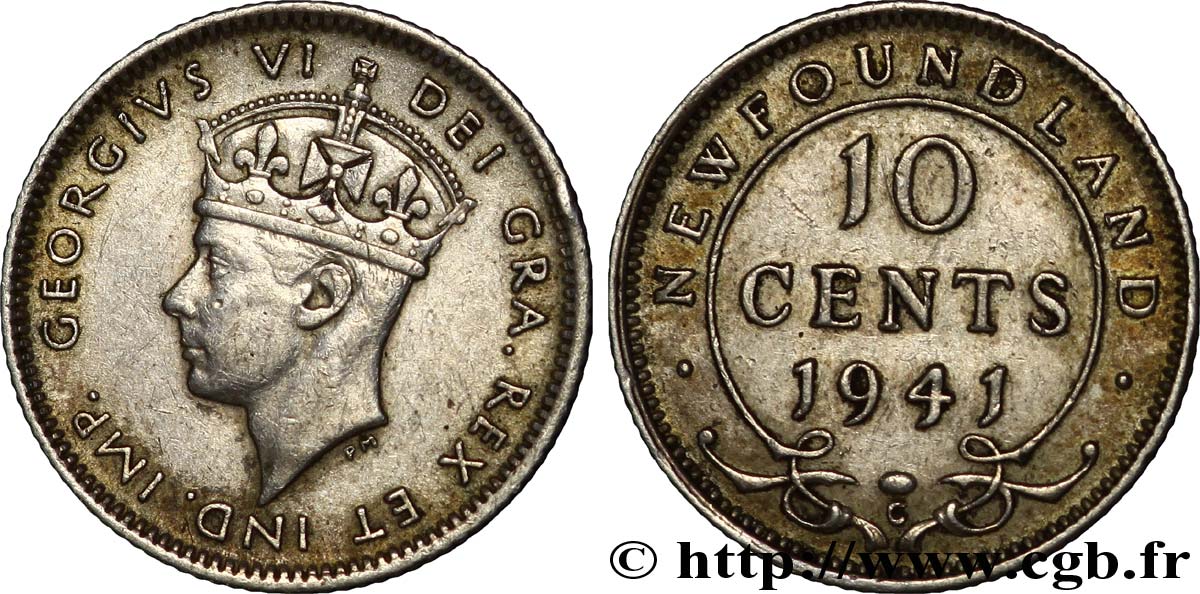 TERRE-NEUVE 10 Cents Georges VI 1941  TTB+ 