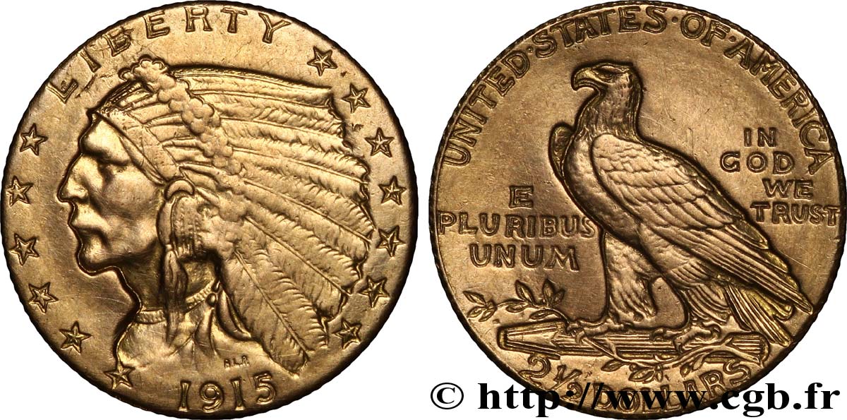 ESTADOS UNIDOS DE AMÉRICA 2 1/2 Dollars or (Quarter Eagle) type “tête d’indien”  1915 Philadelphie MBC+ 
