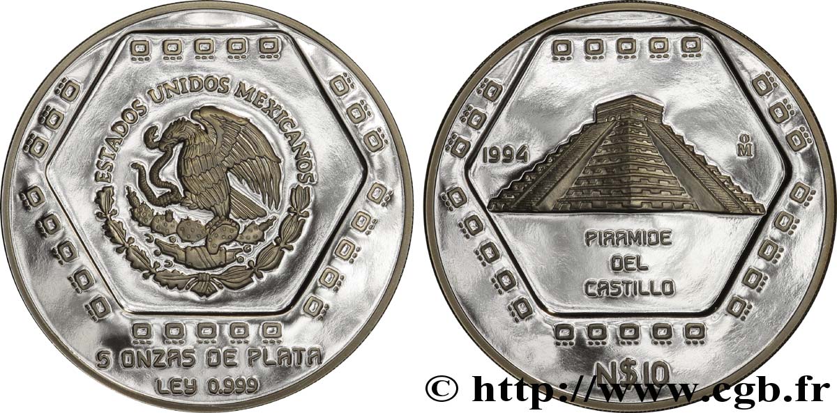 MÉXICO 10 Nuevos Pesos or proof civilisations précolombiennes - série Maya : aigle / pyramide El Castillo Chichén Itzá

 1994 Mexico FDC 