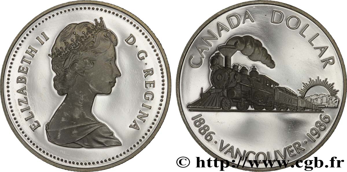 CANADA 1 Dollar proof Elisabeth II / train à vapeur, Vancouver 1986  MS 