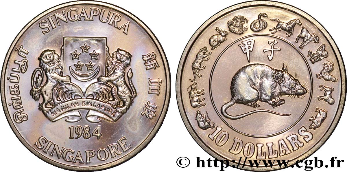 SINGAPUR 10 Dollars année du rat : emblème / rat 1984  fST 