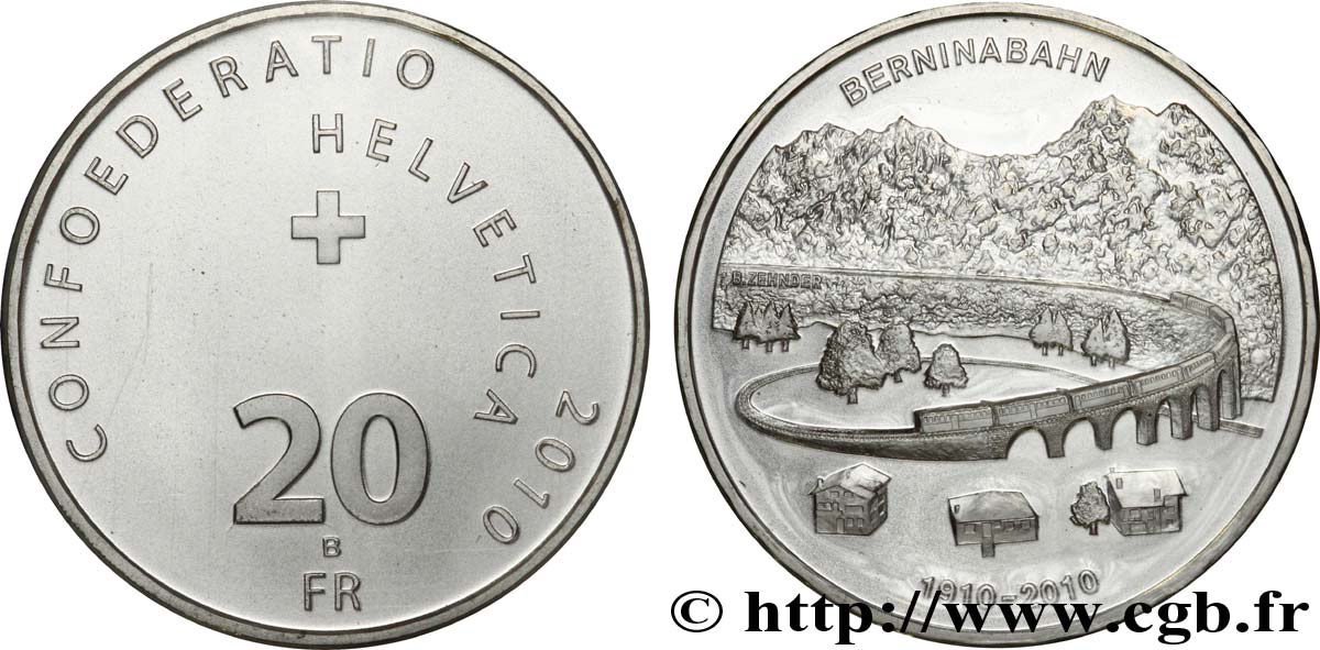 SWITZERLAND 20 Francs centenaire de la ligne ferroviaire de la Bernina 2010 Berne - B MS 