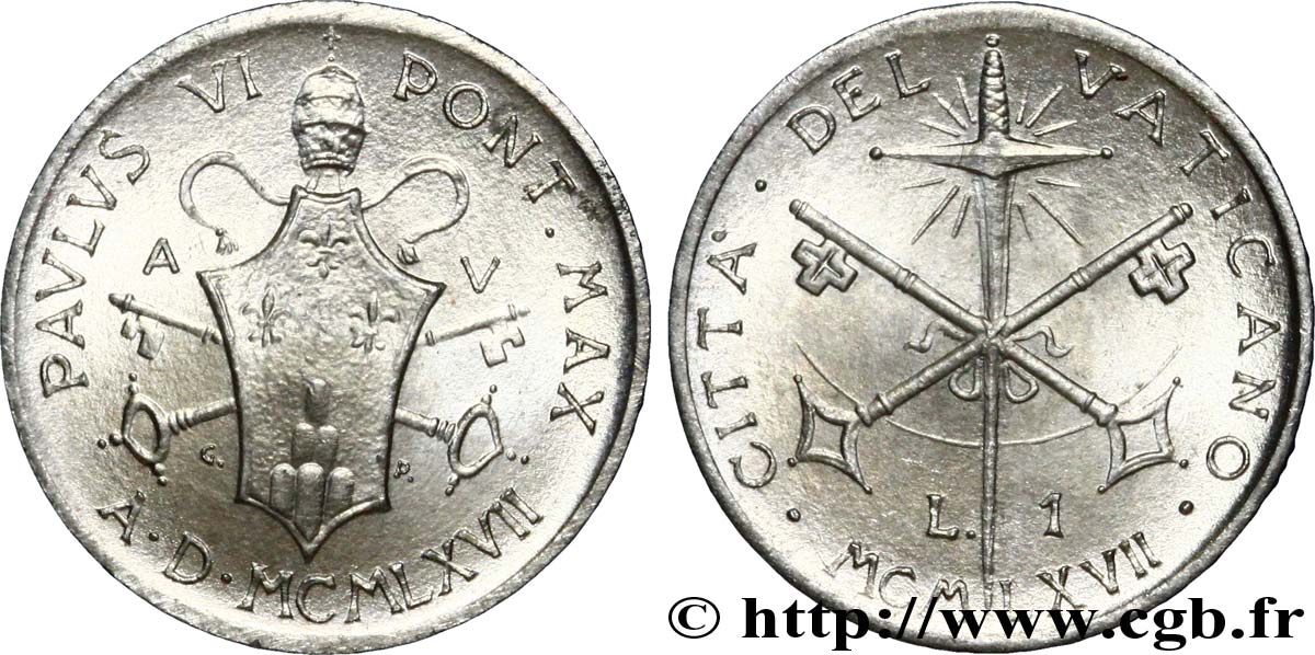 VATICAN AND PAPAL STATES 1 Lire armes An V du pontificat de Paul VI 1967 Rome MS 