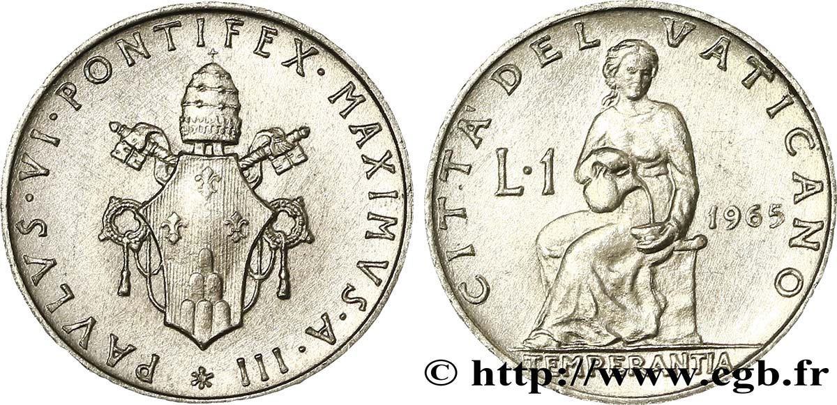 VATICAN AND PAPAL STATES 1 Lire armes An III du pontificat de Paul VI / la Tempérance 1965 Rome MS 