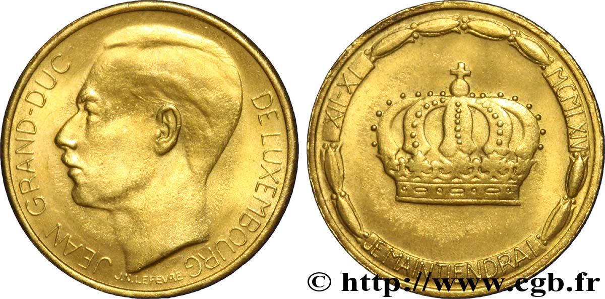LUXEMBURGO Essai de 20 Francs Grand-Duc Jean / couronne 1964  EBC 
