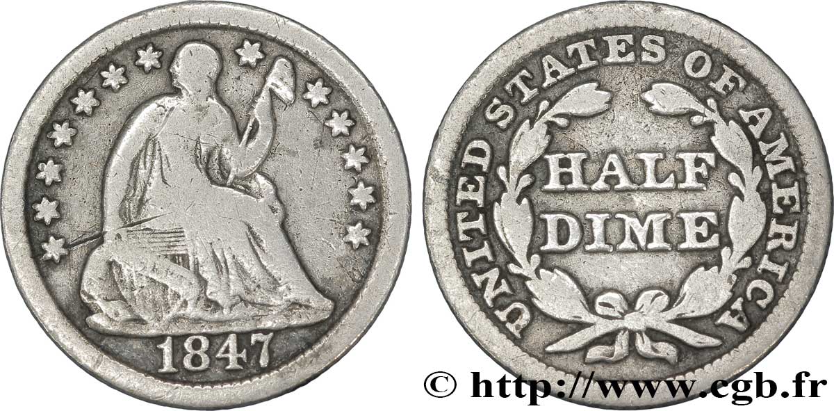 UNITED STATES OF AMERICA 1/2 Dime Liberté assise 1847 Philadelphie VF 