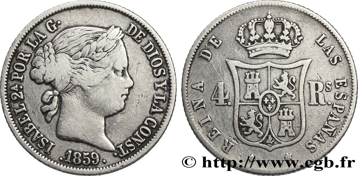 SPAGNA 4 Reales Isabelle II 1859 Madrid MB 