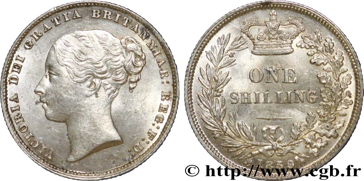 UNITED KINGDOM 1 Shilling Victoria tête jeune 1859  AU 