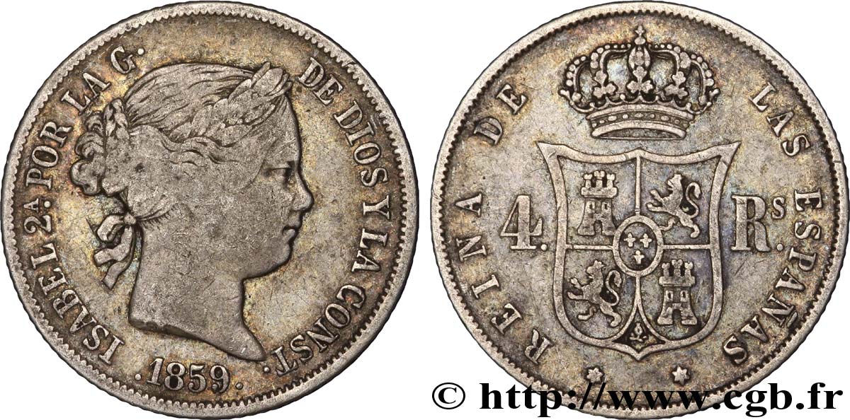 SPAIN 4 Reales Isabelle II 1859 Madrid VF 