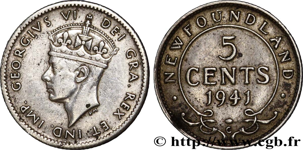 TERRE-NEUVE 5 Cents Georges VI 1941  TTB+ 
