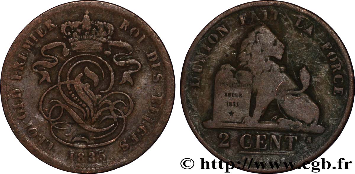BELGIUM 2 Centimes lion monogramme de Léopold Ier 1835  VF 