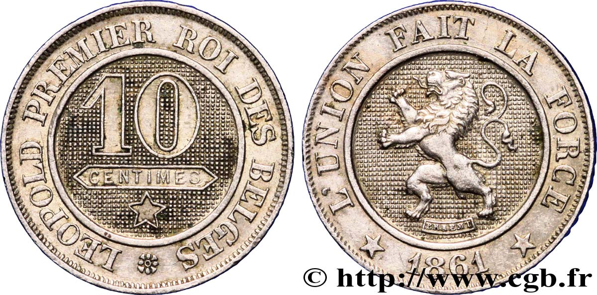 BELGIUM 10 Centimes lion 1861  AU 
