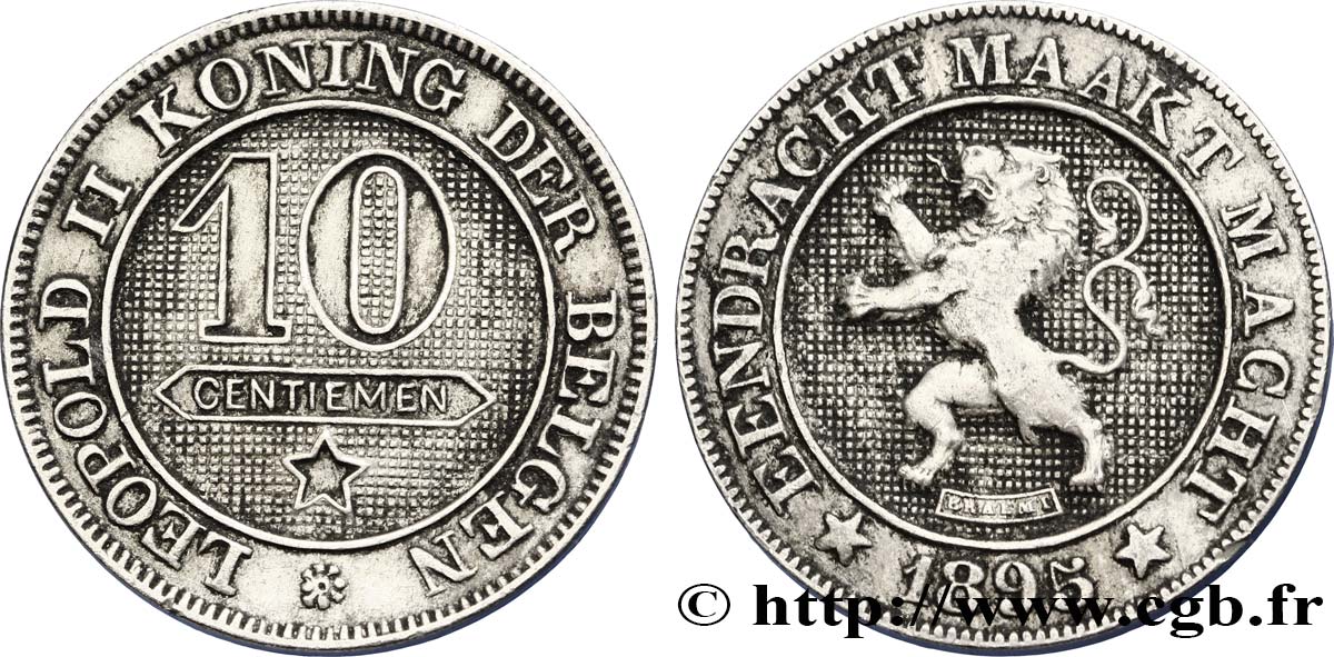 BELGIUM 10 Centimes lion légende flamande 1895  XF 