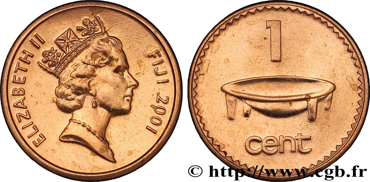 FIDJI 1 Cent Elisabeth II / plat Tanoa Kava 2001 Royal Canadian Mint, Ottawa SPL 