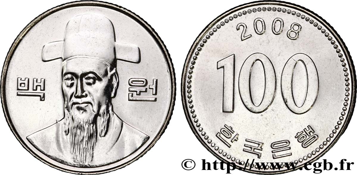SOUTH KOREA  100 Won Amiral Yi Sun-Shin 2008  MS 