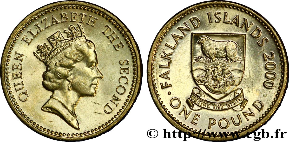 FALKLAND ISLANDS 1 Pound (Livre) Elisabeth II / armes de l’archipel variété tranche A 2000  MS 