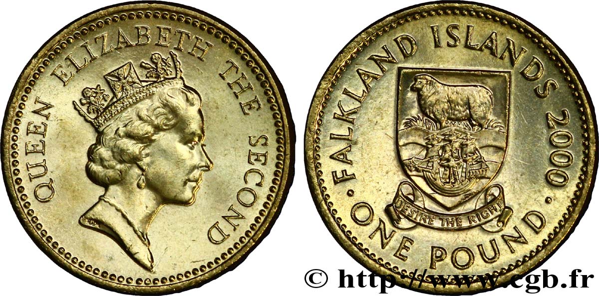 FALKLAND ISLANDS 1 Pound (Livre) Elisabeth II / armes de l’archipel variété tranche B 2000  MS 