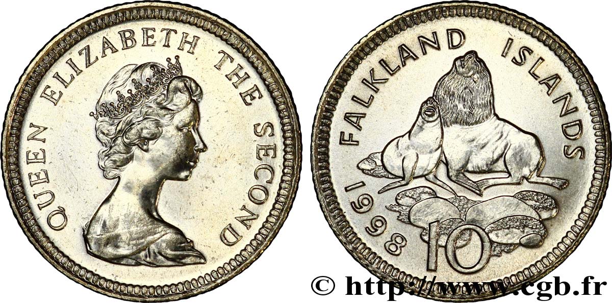 FALKLANDINSELN 10 Pence Elisabeth II / Otaries à fourrure des Falklands 1998  fST 