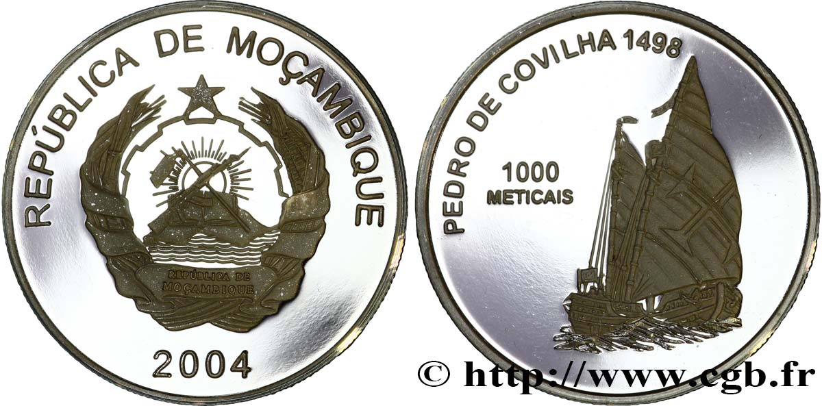 MOZAMBIQUE 1000 Meticais Proof Pedro da Covilha : emblème / voilier 2004  MS 