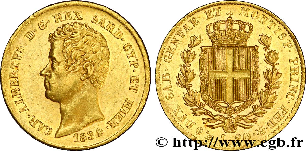 ITALY - KINGDOM OF SARDINIA 20 Lire Charles-Albert 1834 Gênes AU 