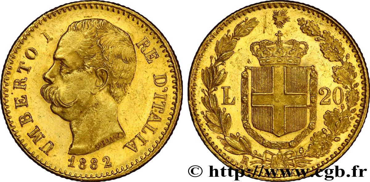 ITALIA 20 Lire Umberto Ier 1882 Rome - R EBC 