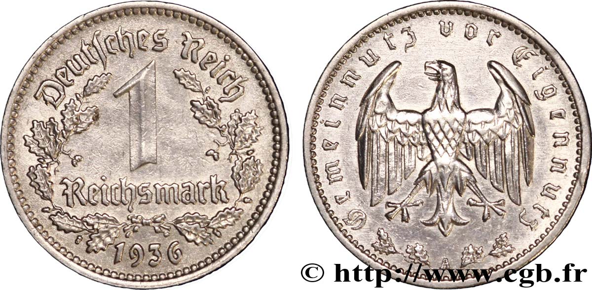 DEUTSCHLAND 1 Reichsmark aigle 1936 Berlin fVZ 