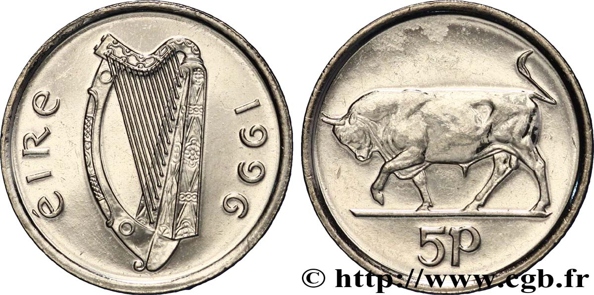 IRLANDA 5 Pence harpe / taureau 1996  MS 
