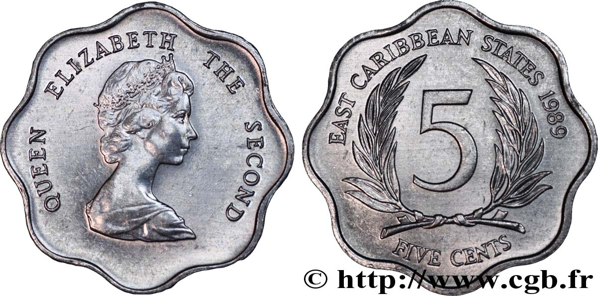 ÉTATS DE LA CARAÏBE ORIENTALE 5 Cents Elisabeth II 1989  SPL 