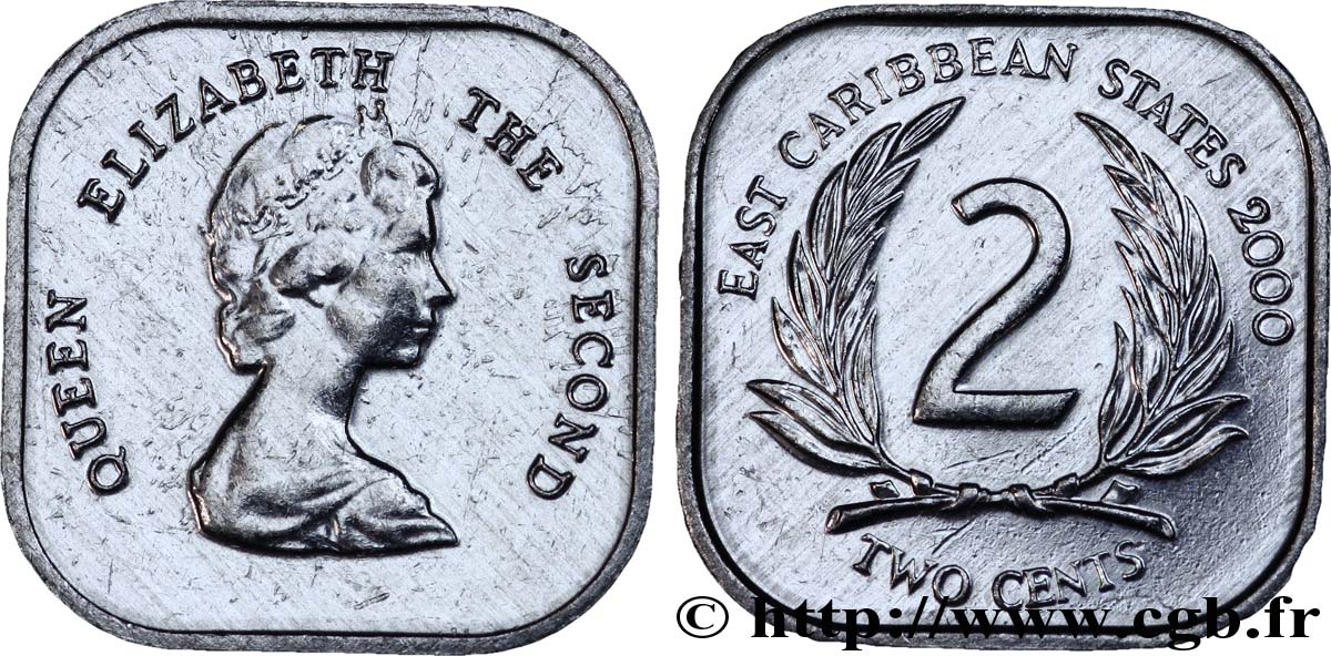 EAST CARIBBEAN STATES 2 Cents Elisabeth II 2000  AU 