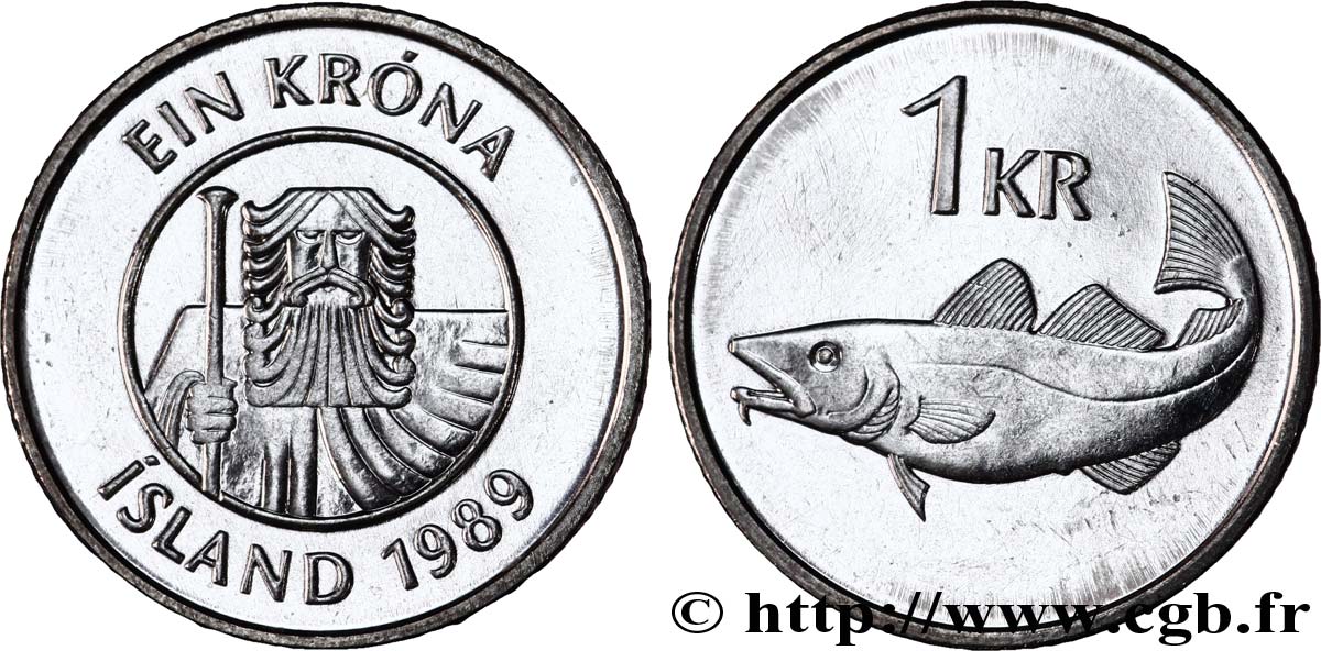 ISLANDIA 1 Krona morue 1989  SC 