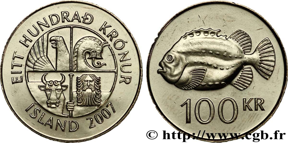 ISLANDIA 100 Kronur lump (cyclopterus lumpus) 2007  SC 