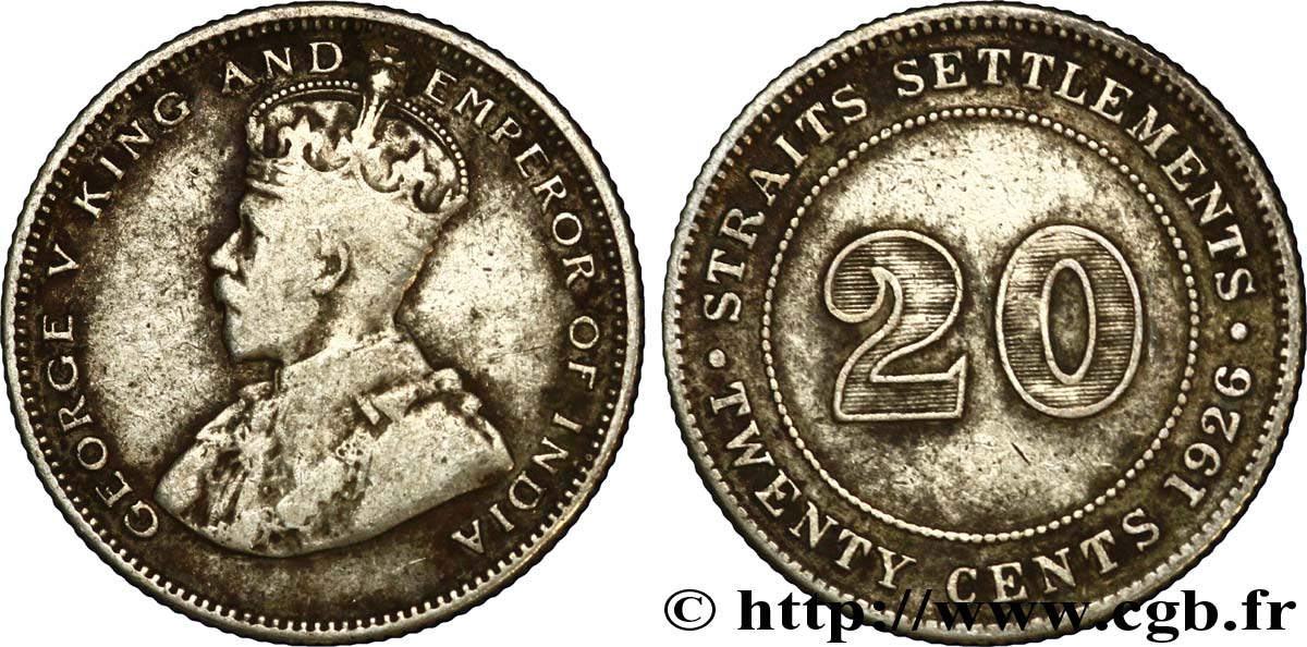 MALAYSIA - STRAITS SETTLEMENTS 20 Cents Straits Settlements Georges V 1926  VF 
