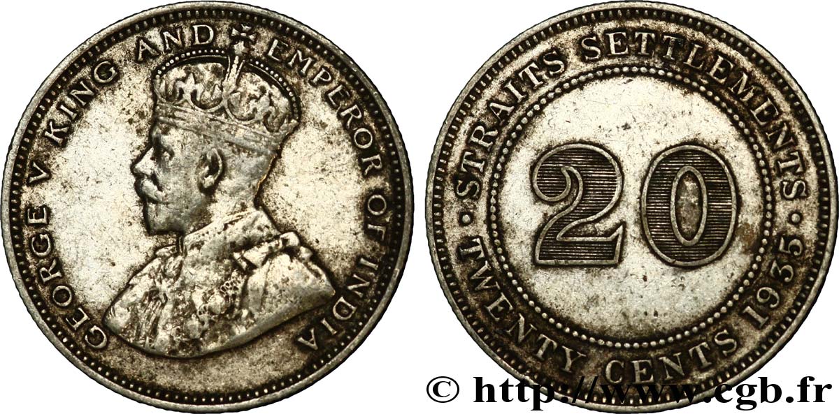 MALAYSIA - STRAITS SETTLEMENTS 20 Cents Straits Settlements Georges V 1935  XF 