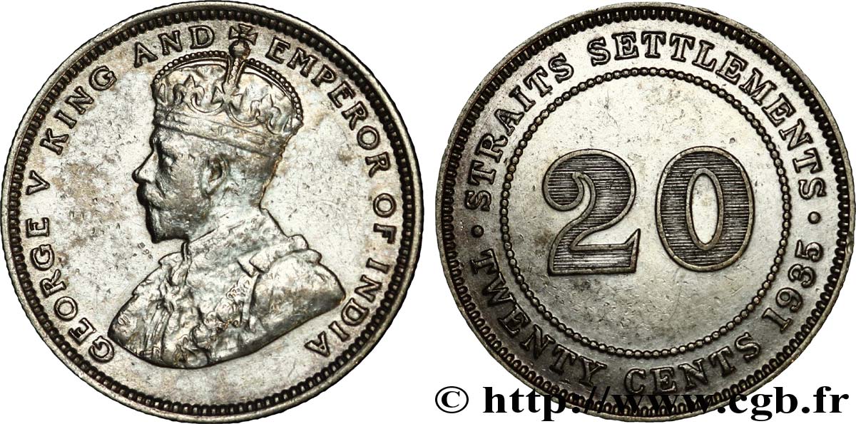 MALASIA - COLONIAS DEL ESTRECHO 20 Cents Straits Settlements Georges V 1935  MBC+ 