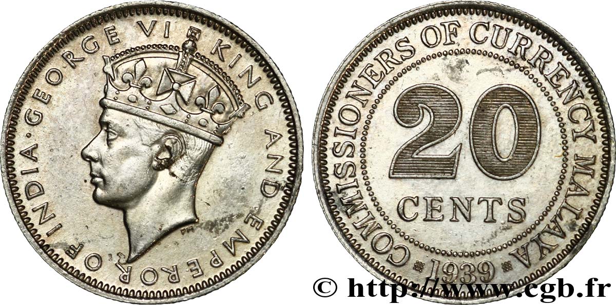 MALAYSIA - STRAITS SETTLEMENTS 20 Cents Straits Settlements Georges VI 1939  SS 