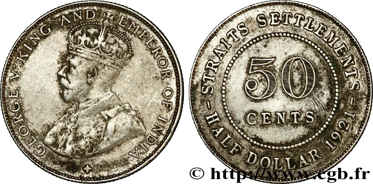 MALESIA - INSEDIAMENTI DELLO STRETTO 50 Cents Straits Settlements Georges V 1921  BB 
