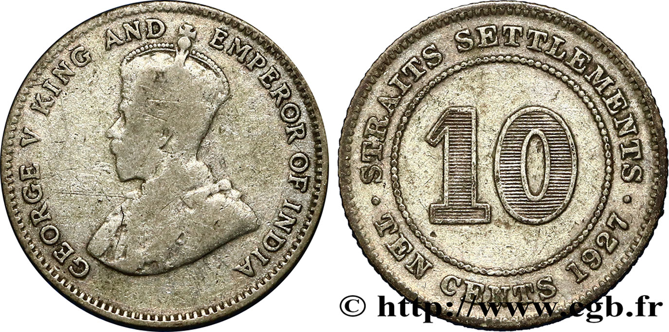 MALASIA - COLONIAS DEL ESTRECHO 10 Cents Straits Settlements Georges V 1927  BC 