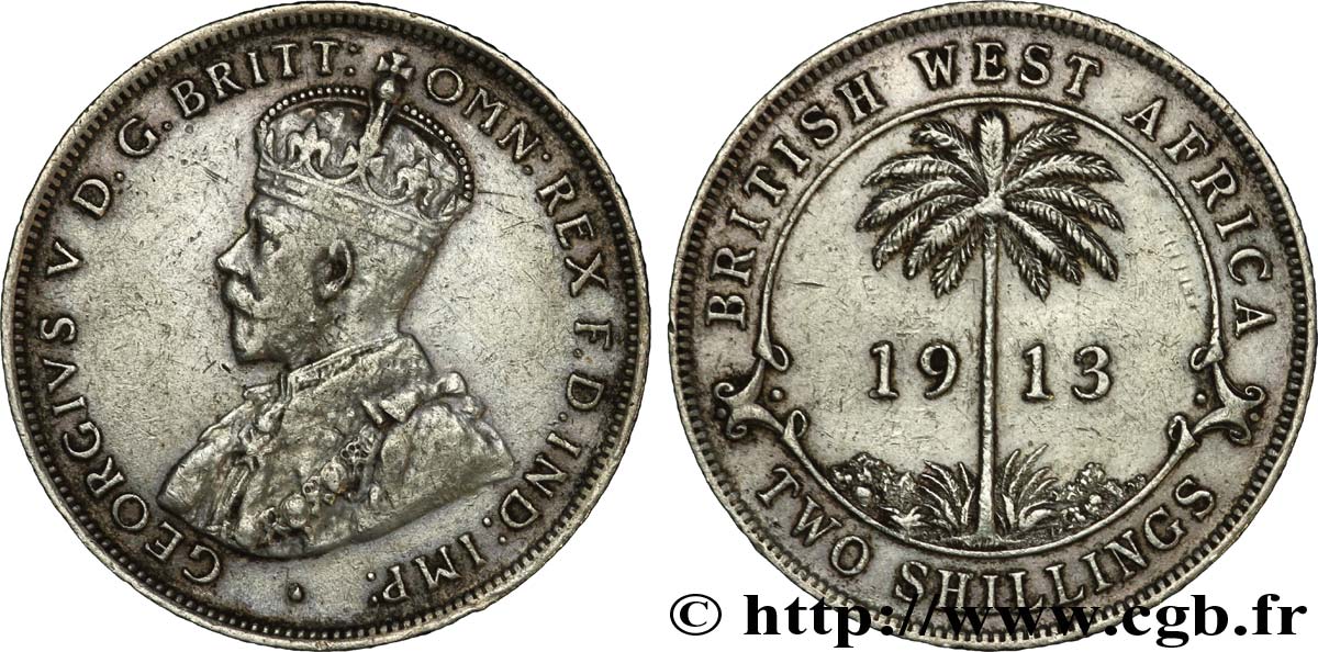 AFRICA DI L OVEST BRITANNICA 2 Shillings Georges V / palmier 1913  q.BB 