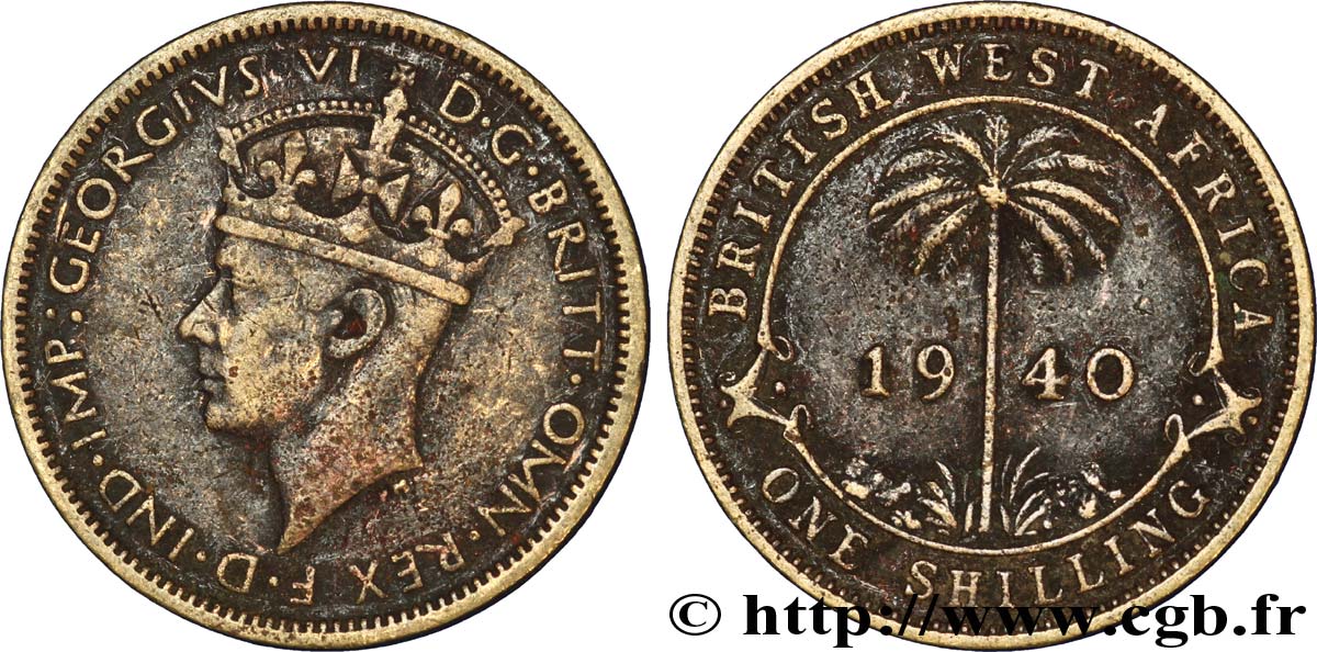 AFRICA DI L OVEST BRITANNICA 1 Shilling Georges VI / palmier 1940  q.BB 