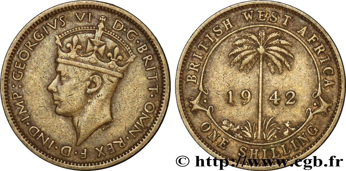 AFRICA DI L OVEST BRITANNICA 1 Shilling Georges VI / palmier 1942  BB 