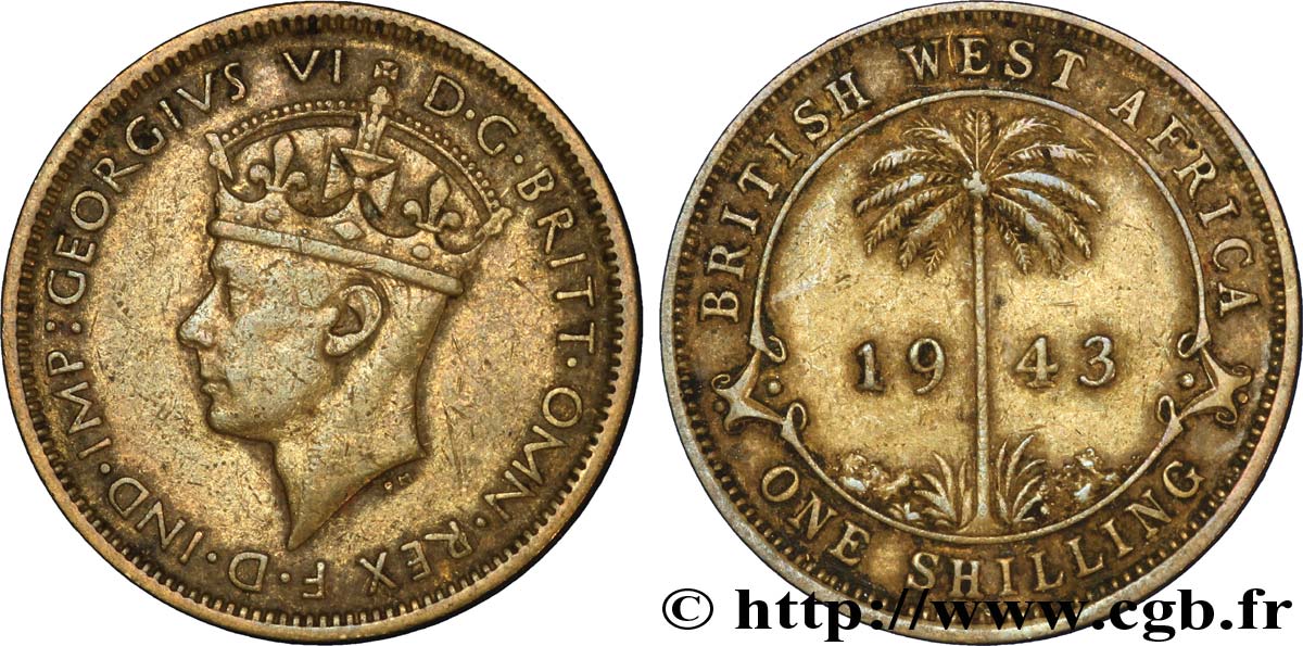 AFRIQUE OCCIDENTALE BRITANNIQUE 1 Shilling Georges VI 1943 Londres TTB+ 