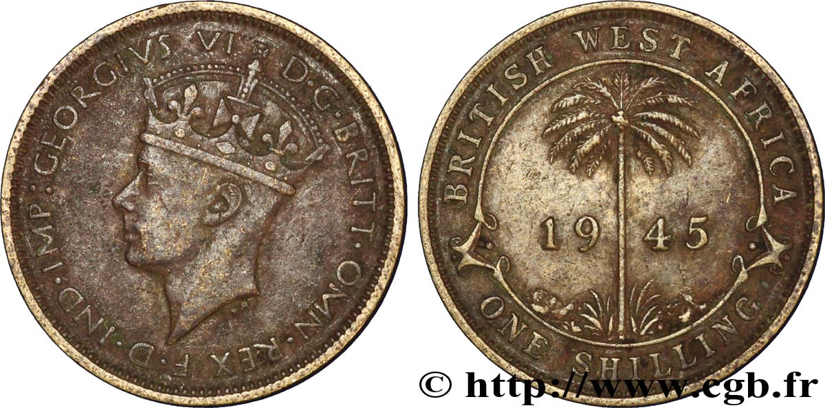 AFRICA DI L OVEST BRITANNICA 1 Shilling Georges VI / palmier 1945 Heaton - H BB 