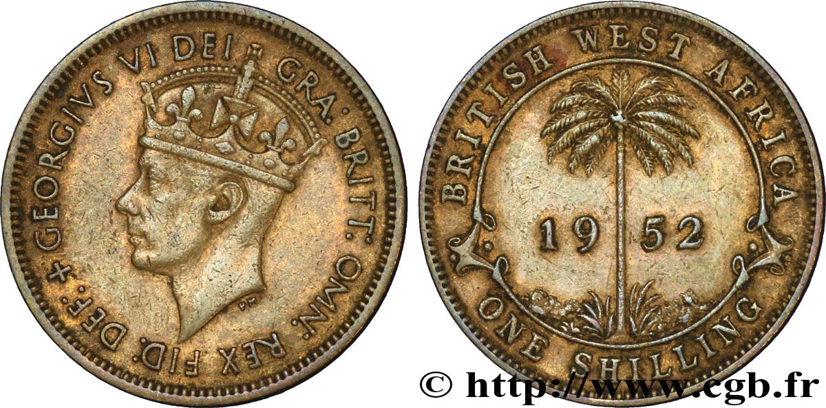 AFRICA DI L OVEST BRITANNICA 1 Shilling Georges VI / palmier 1952  BB 