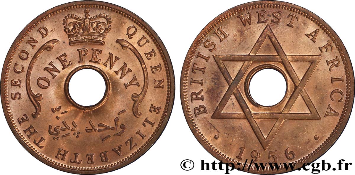 ÁFRICA OCCIDENTAL BRITÁNICA 1 Penny frappe au nom d’Elisabeth II 1956 Kings Norton - KN SC 