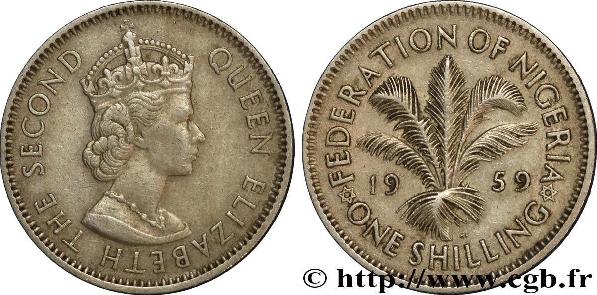 NIGERIA 1 Shilling Fédération du Nigeria Elisabeth II  / palmier 1959  VZ 