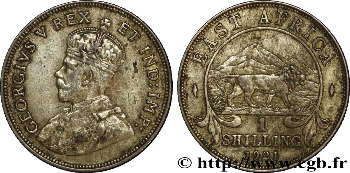 AFRICA DI L EST BRITANNICA  1 Shilling Georges V / lion 1921 British Royal Mint BB 