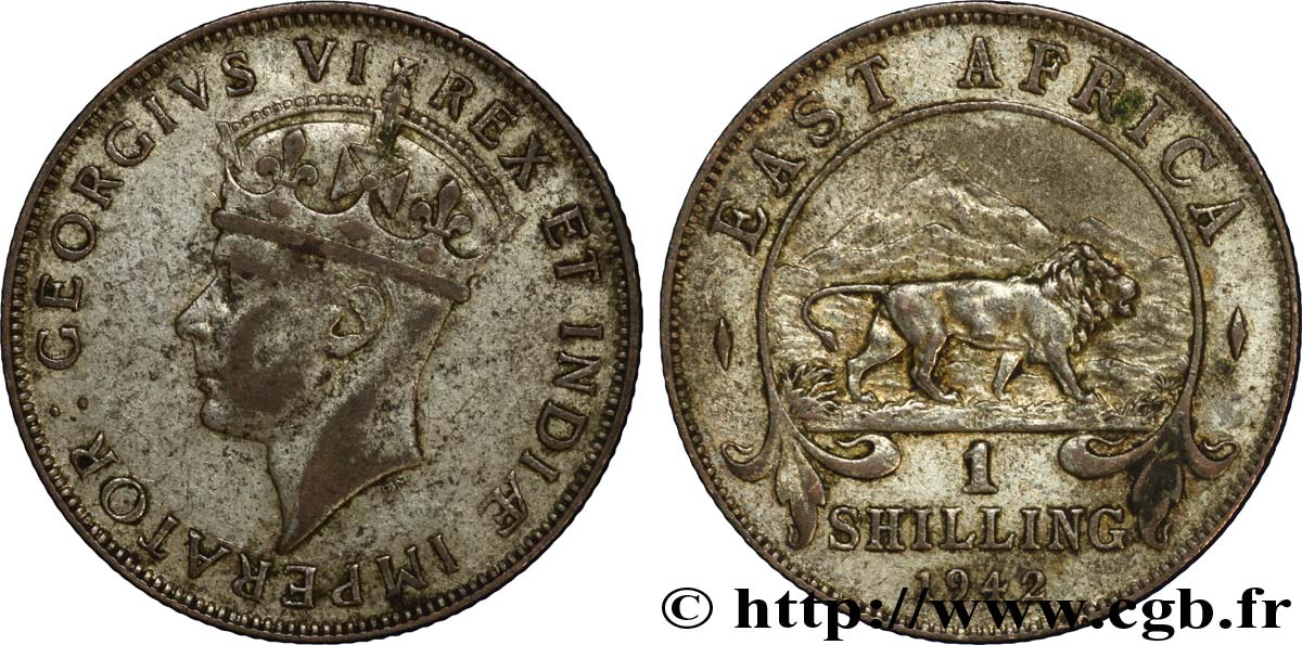 EAST AFRICA (BRITISH) 1 Shilling Georges VI / lion 1942 Heaton - H XF 