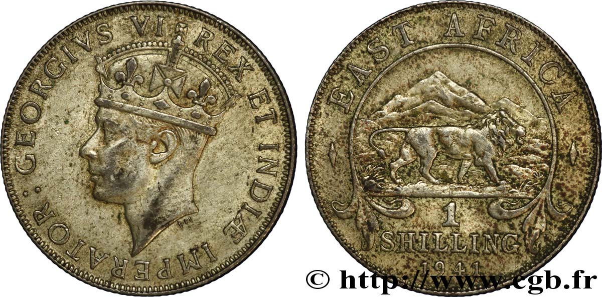 EAST AFRICA 1 Shilling Georges VI / lion 1942 Bombay - I AU 