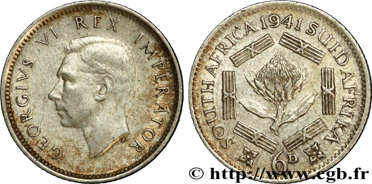 SUDÁFRICA 6 Pence Georges VI 1941 Pretoria MBC+ 